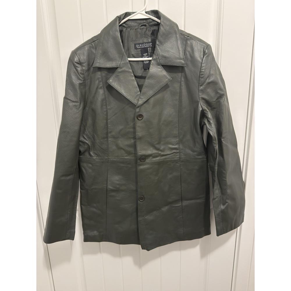 Dialogue‎ Women's Green Leather Jacket Size Large